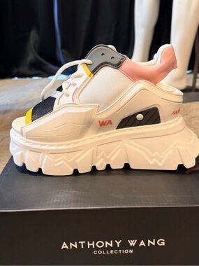 Anthony Wang Women’s White Pink Platform Athletic Sneakers